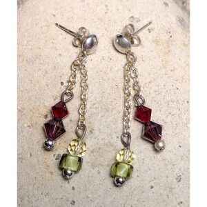 Crystal Beaded Tassel Sterling Silver Dangle Earrings